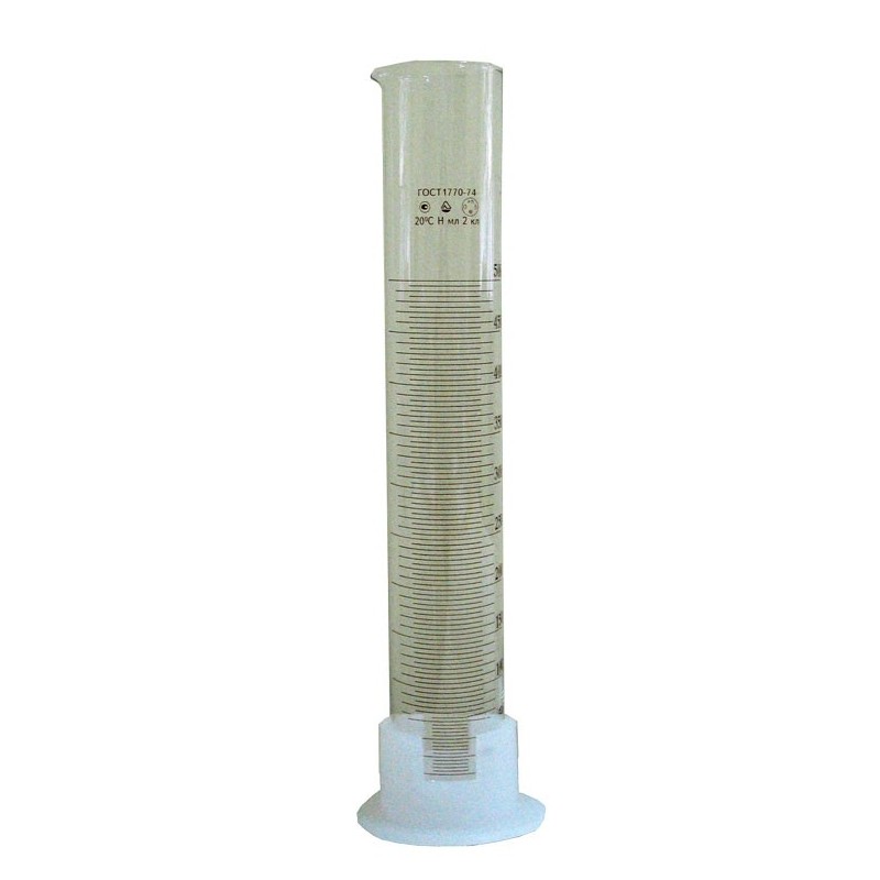 Цилиндр мерный 3-500-2 с носиком на пластиковом основании