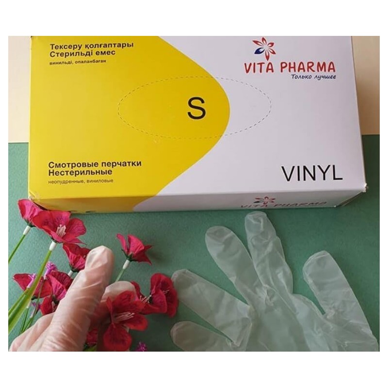 Перчатки виниловые неопудренные Vita Farma нестерильные размер L (VITA/VIN/L)